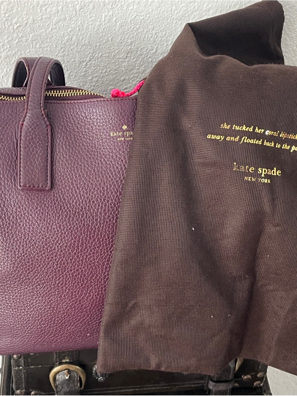 kate spade New York Pebbled Leather Tote in Deep Plum with Dustbag